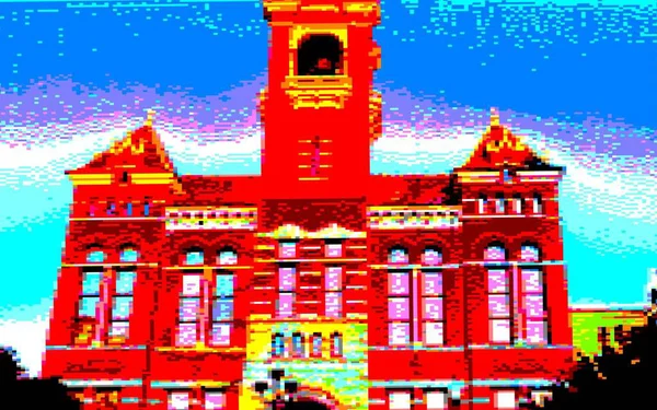 Bir binanın pikselleştirilmiş illüstrasyonu.
