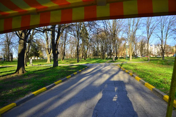 Rickshaw naik di taman — Stok Foto