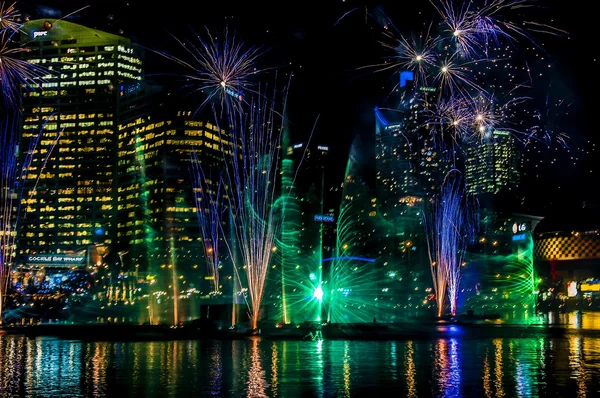 Sydney Darling Harbour met Fireworks Stockfoto