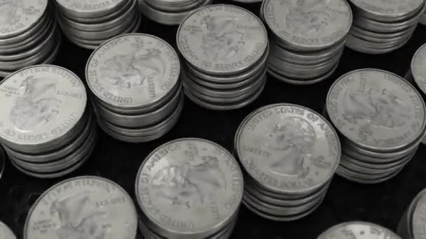 Filas de pilas de monedas — Vídeo de stock