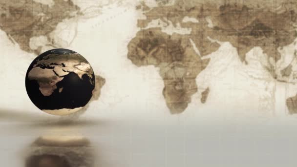 Globo giratorio sobre el mapa del mundo con aspecto vintage — Vídeo de stock