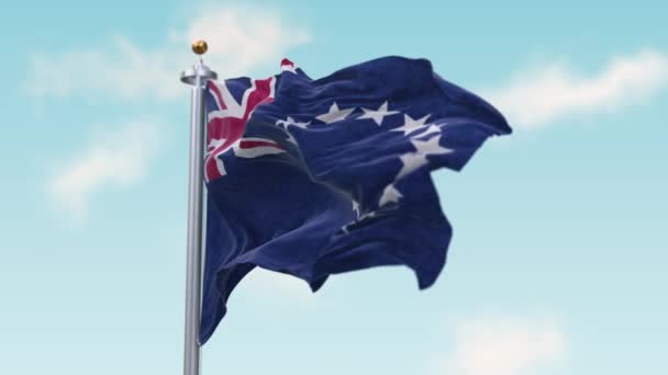 Bandera ondeante de las Islas Cook en Viento. Bandera Seamless Loop Islas Cook. — Vídeo de stock