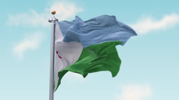 Acenando Bandeira do Djibuti no Vento. Bandeira Seamless Loop Djibouti. — Vídeo de Stock