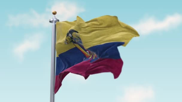 Ecuador zászlaját lobogtatva a szélben. Zászló zökkenőmentes hurok Ecuador. — Stock videók
