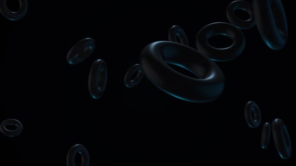 Torus 3D volando mínimo oscuro hermoso fondo video. — Vídeos de Stock