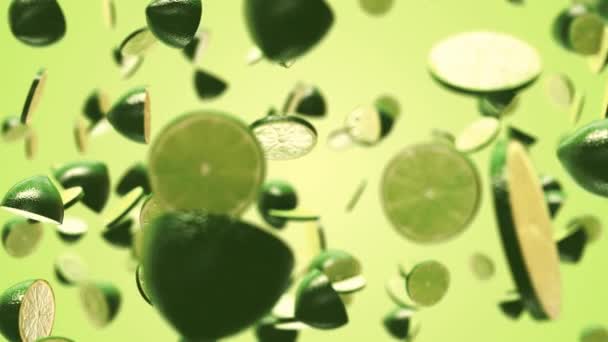 Voando limas verdes fatia animação — Vídeo de Stock