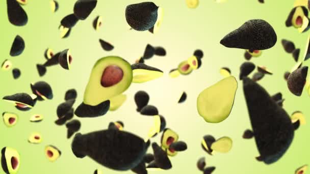 Flying Avocados Hintergrundmaterial. Video zum Gesundheits- und Frischekonzept. — Stockvideo