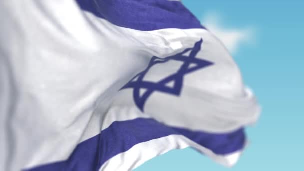 Zblízka izraelská vlajka mávající zpomaleným pohybem — Stock video