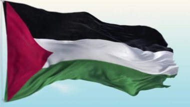 Filistin 'in ulusal bayrağı mavi gökyüzüne karşı rüzgarda dalgalanıyor.
