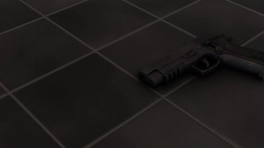 Silahın yakın çekimi yerde yatıyor.