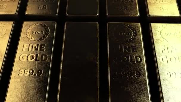 Glänsande guldtackor som lagts i rader 4k film — Stockvideo