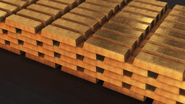 Pure Gold Ingots Stacked 4k float — стоковое видео