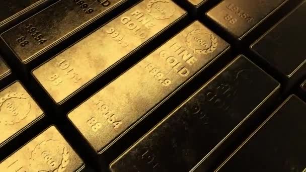 Movendo-se sobre lingotes de ouro puro 4k imagens — Vídeo de Stock