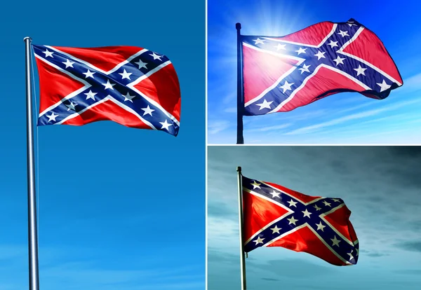 Vlajka Konfederace mává večer Royalty Free Stock Fotografie