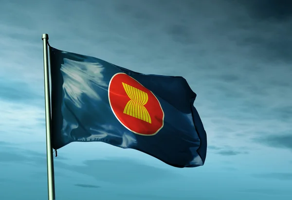 Bandiera ASEAN sventola sul vento Fotografia Stock