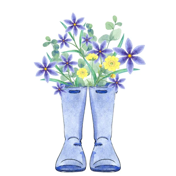Watercolor wellington boots with flowers