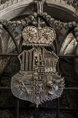 Skulls and bones in the bone chapel in Kutna Hora