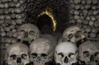 Skulls and bones in the bone chapel in Kutna Hora