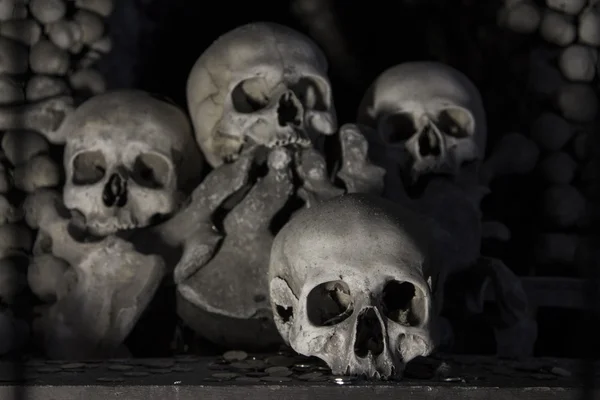 Skulls and bones in the bone chapel in Kutna Hora