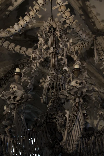 Skulls and bones in the bone chapel in Kutna Hora 图库图片