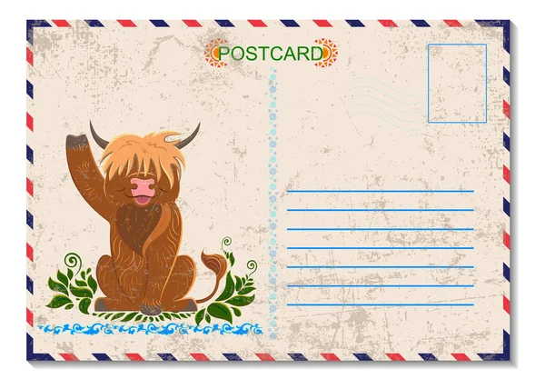 Saudação postal design de arte de cartão postal de viagem com impressão —  Vetores de Stock