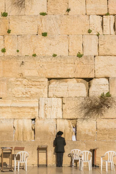 Orthodox Jewish man prays in the wailing wall of Jerusalem, Israel Stock Image