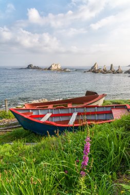 Deniz güzel manzara Asturias kıyılarında, İspanya 