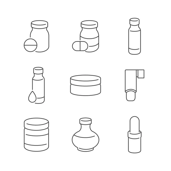 Line Icons Medical Pharmacist, bottles Icons — Stock Vector