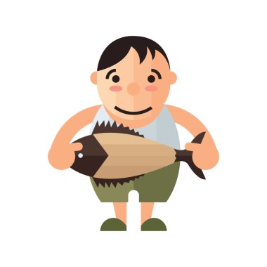 adam ve kahverengi balık vektör