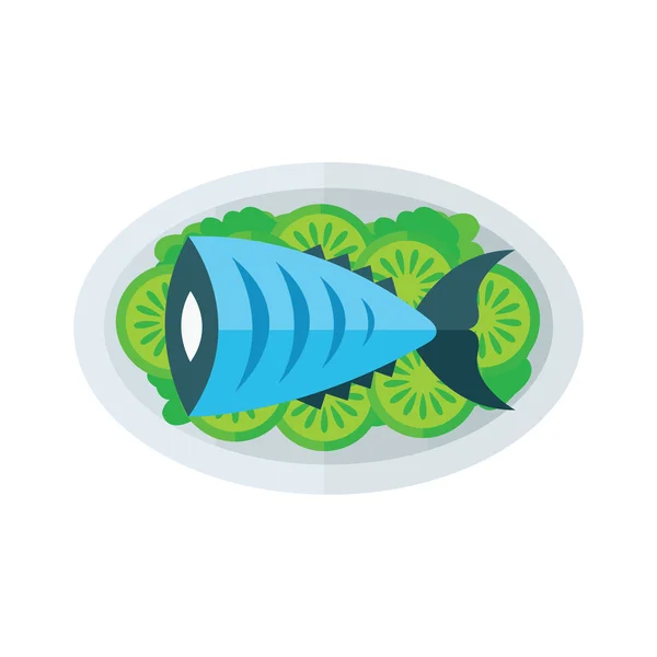 Food, blue fish and salad — Stock Vector