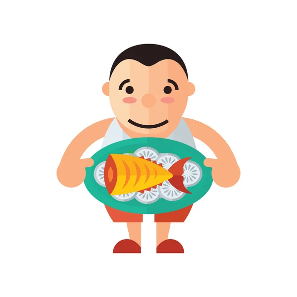Man Waiter yellow Fish — Stock Vector