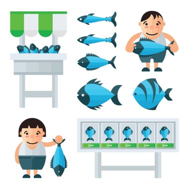 Adam ve kadın Balık pazarı Infographic vektör