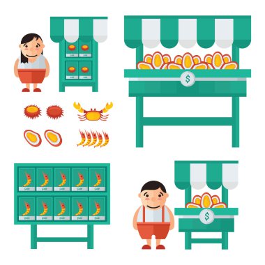 yeşil ve sarı renk Seafood Market Infographic