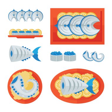 biftek balık ve salata Infographic seti