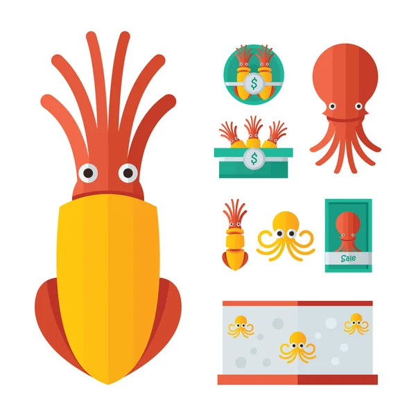 Infographic oranje Squid Cartoon instellen — Stockvector