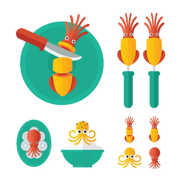 橙色的鱿鱼食品信息图表 — 图库矢量图片