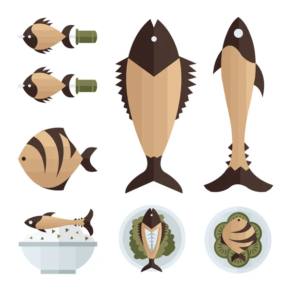 Brązowy ryby żywności i sałatka Infografika — Wektor stockowy