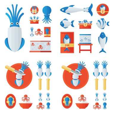 Infographic mürekkep balığı ve deniz gıda ayarla