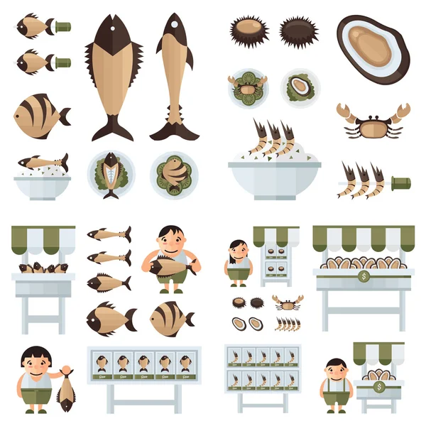 Infografis Dan Sea Food Set coklat - Stok Vektor