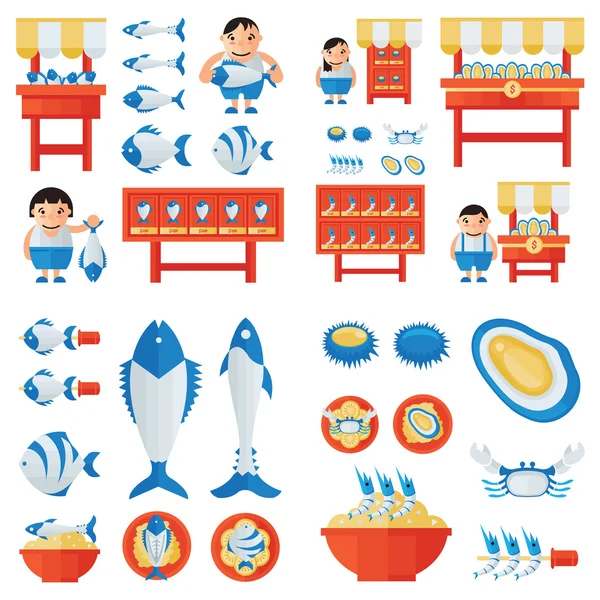 Set infografico e frutti di mare Vettoriali Stock Royalty Free