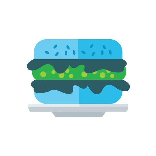 Hamburguesa de dibujos animados en plato azul y verde Vector De Stock