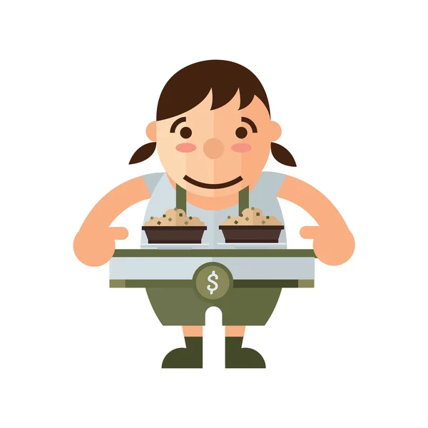 Woman and box lunch icon, brown Color — Stock Vector