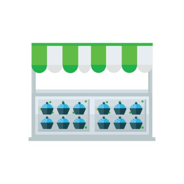 Kek Dükkanı karikatür yeşil, mavi renk