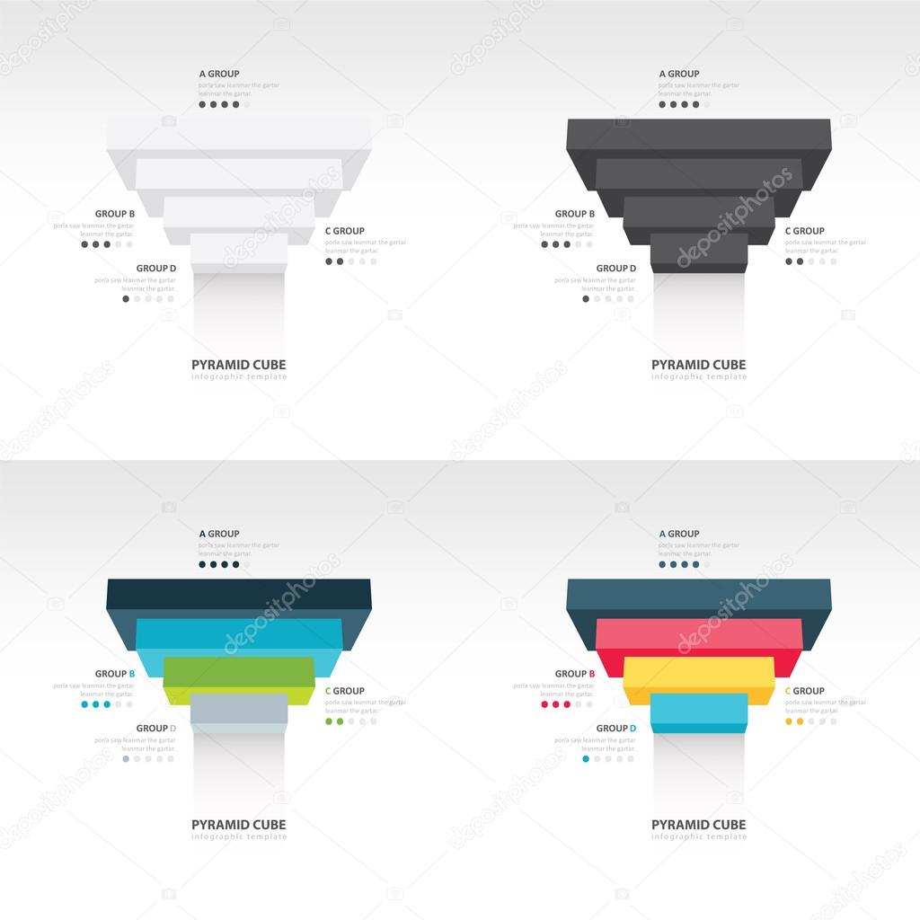 pyramid cube upside down infographic template set