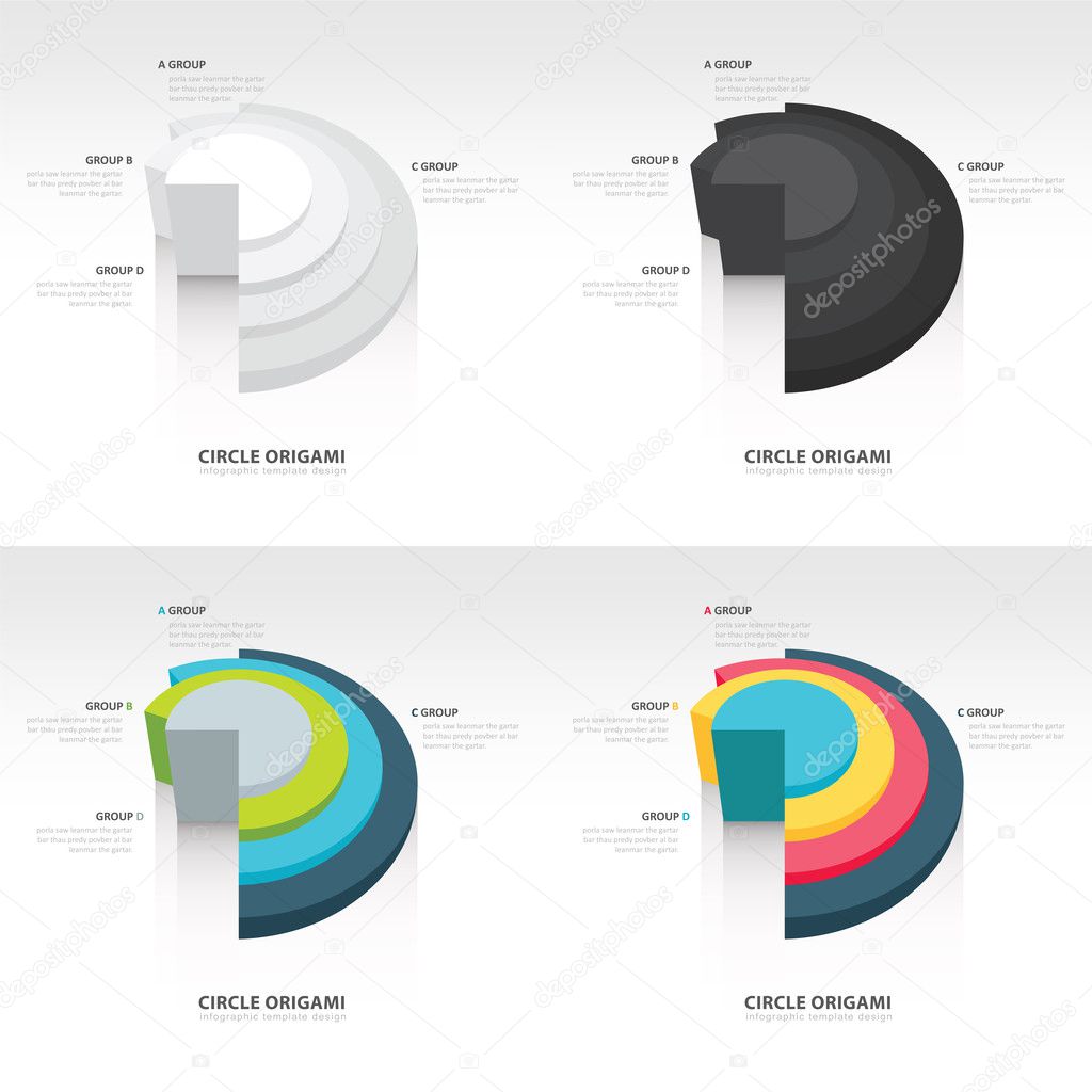 Business Infographics circle origami style set