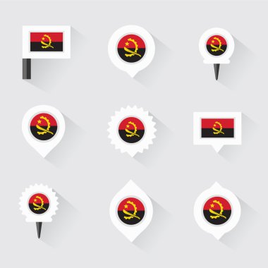 Angola bayrağı ve pins Infographic ve harita tasarım için