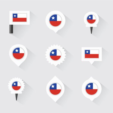 Şili bayrağı ve pins Infographic ve harita tasarım için
