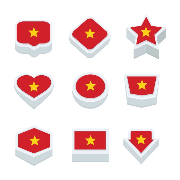 Vietnam-Flaggen-Symbole und Schaltfläche setzen neun Stile — Stockvektor