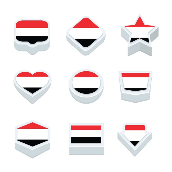 Yemen banderas iconos y conjunto de botones nueve estilos — Vector de stock