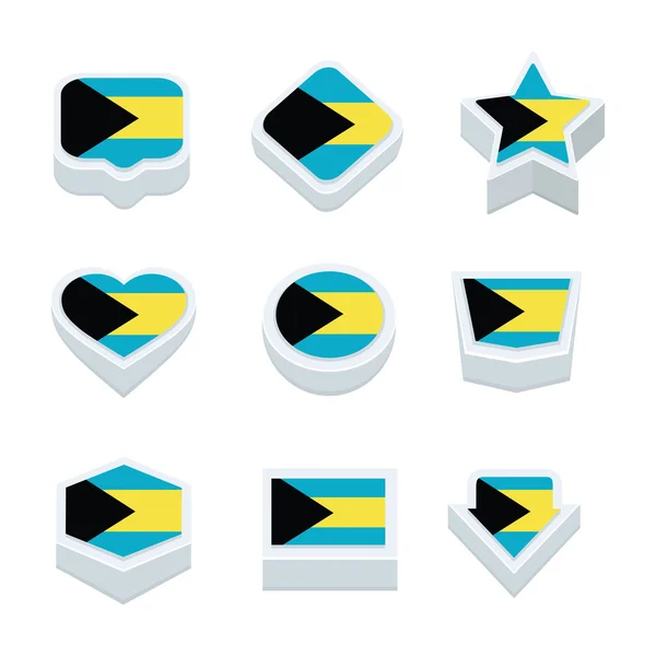 Bahamas banderas iconos y conjunto de botones nueve estilos — Vector de stock